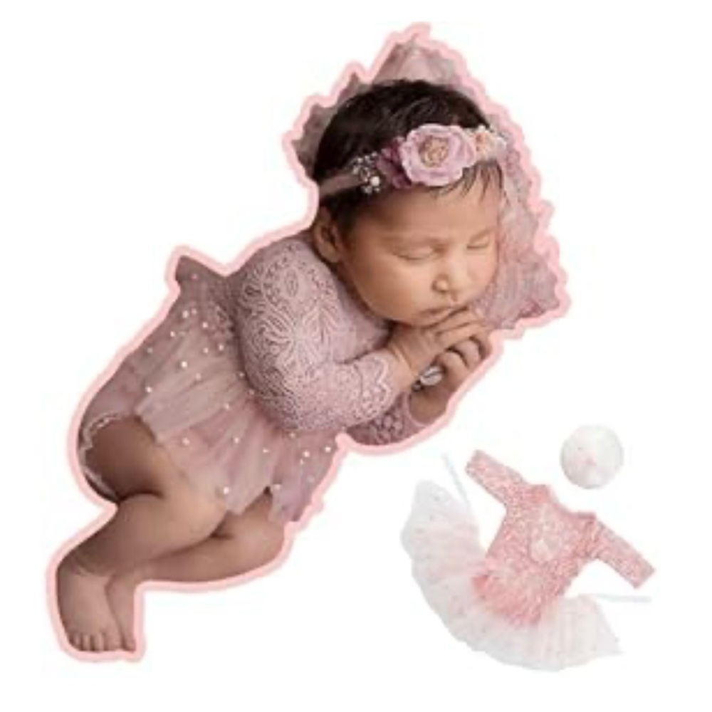 Pink Lace Baby Dress with Headband